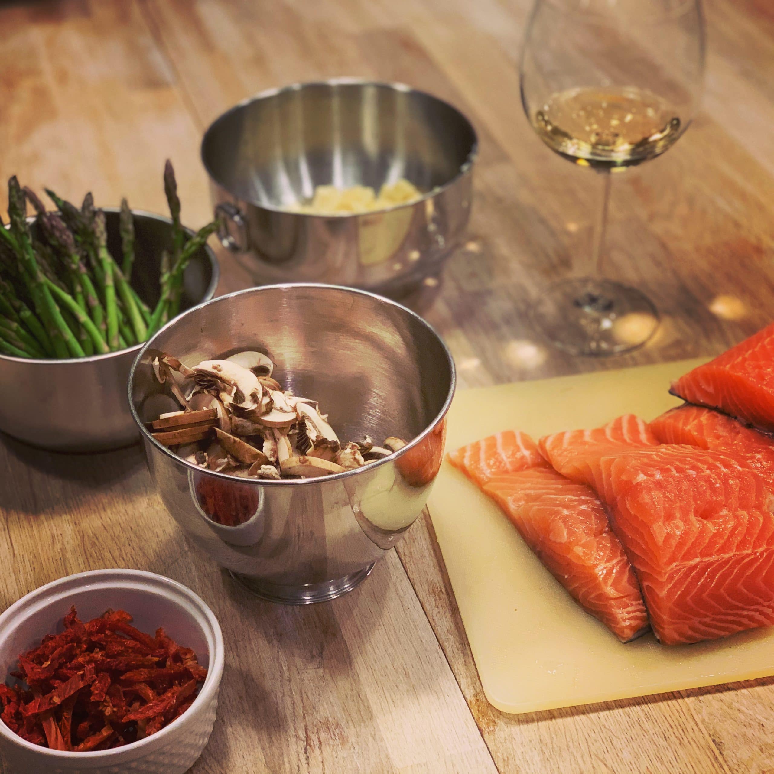 Cooking! Her favorite dish at the moment is Salmon in a sun-dried tomato cream sauce.